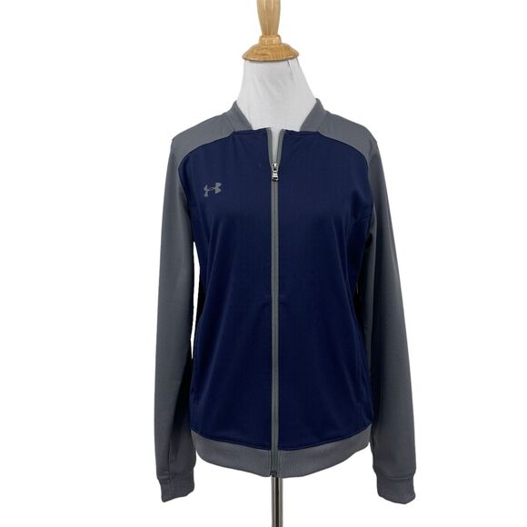 Under Armour Jacket Womens M Medium Blue Gray Track Challenger II Zip Up Pockets - Picture 1 of 11